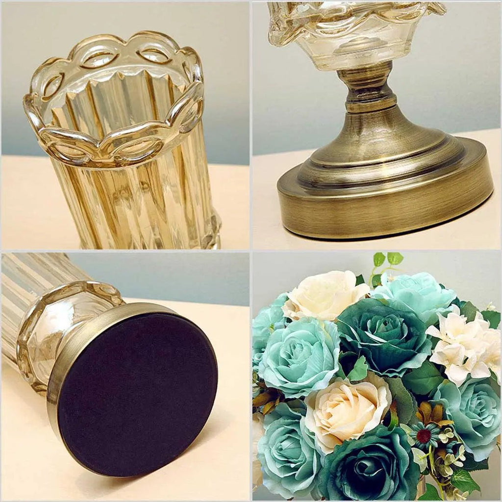 28.5cm Transparent Glass Flower Vase with Metal Base Filler Vase-2