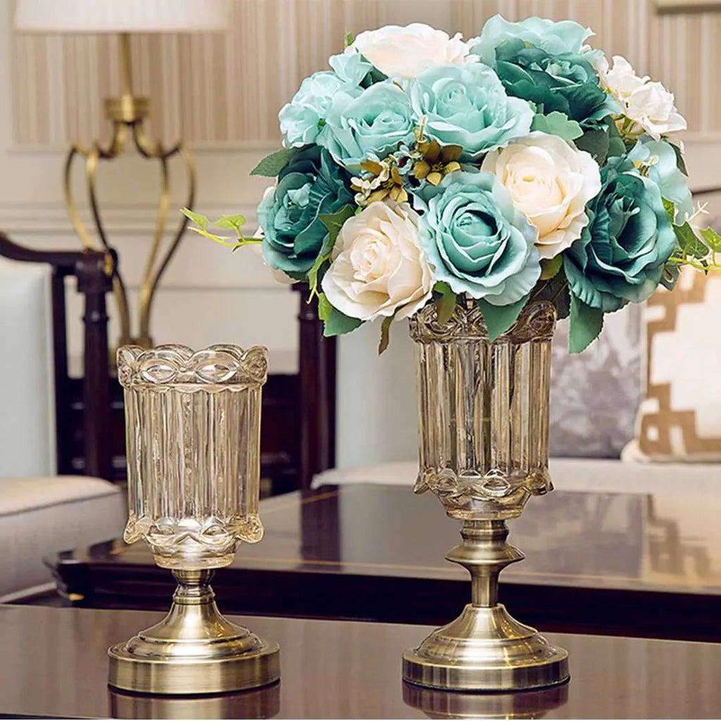28.5cm Transparent Glass Flower Vase with Metal Base Filler Vase-5