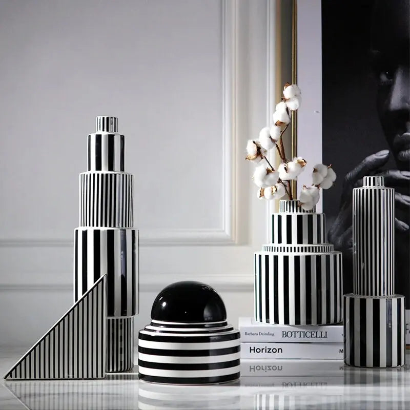 Black and white ceramic vase
