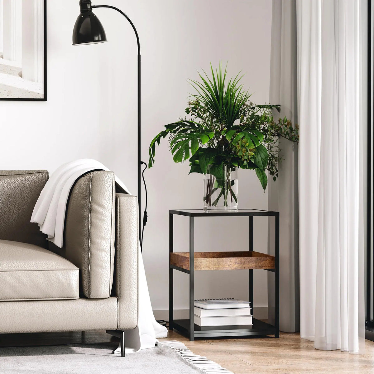 Side Table, 3-Tier End Table with Storage Shelves. Londecor