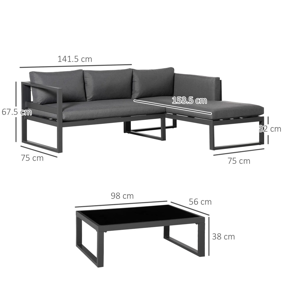 L-Shaped Garden Sofa Set with Cushions and Table. Londecor