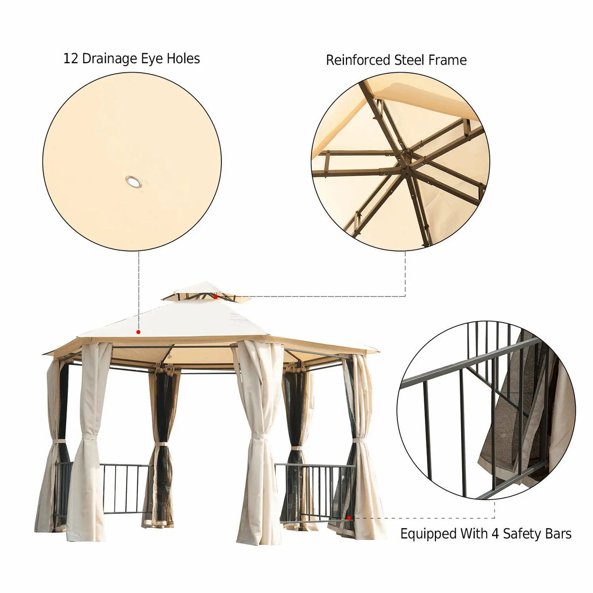 3 x 3(m) Hexagon Gazebo Patio Canopy Tent. - Londecor
