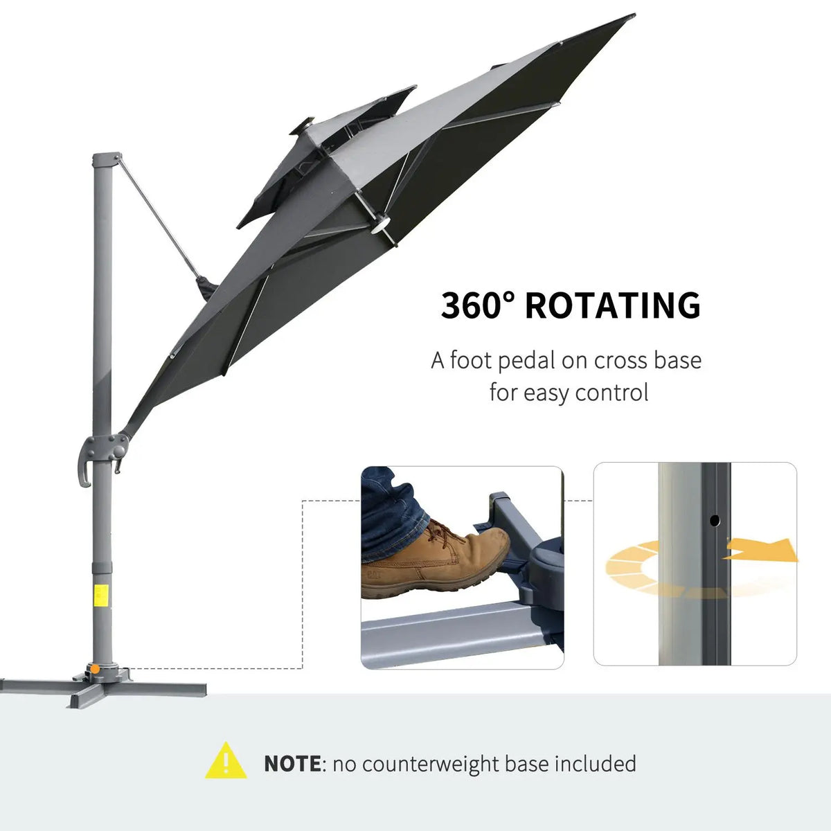 Cantilever Roma Parasol with LED Solar Lights, Crank & Tilt, Aluminium Frame. Londecor