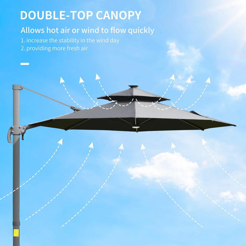 Cantilever Roma Parasol with LED Solar Lights, Crank & Tilt, Aluminium Frame. Londecor
