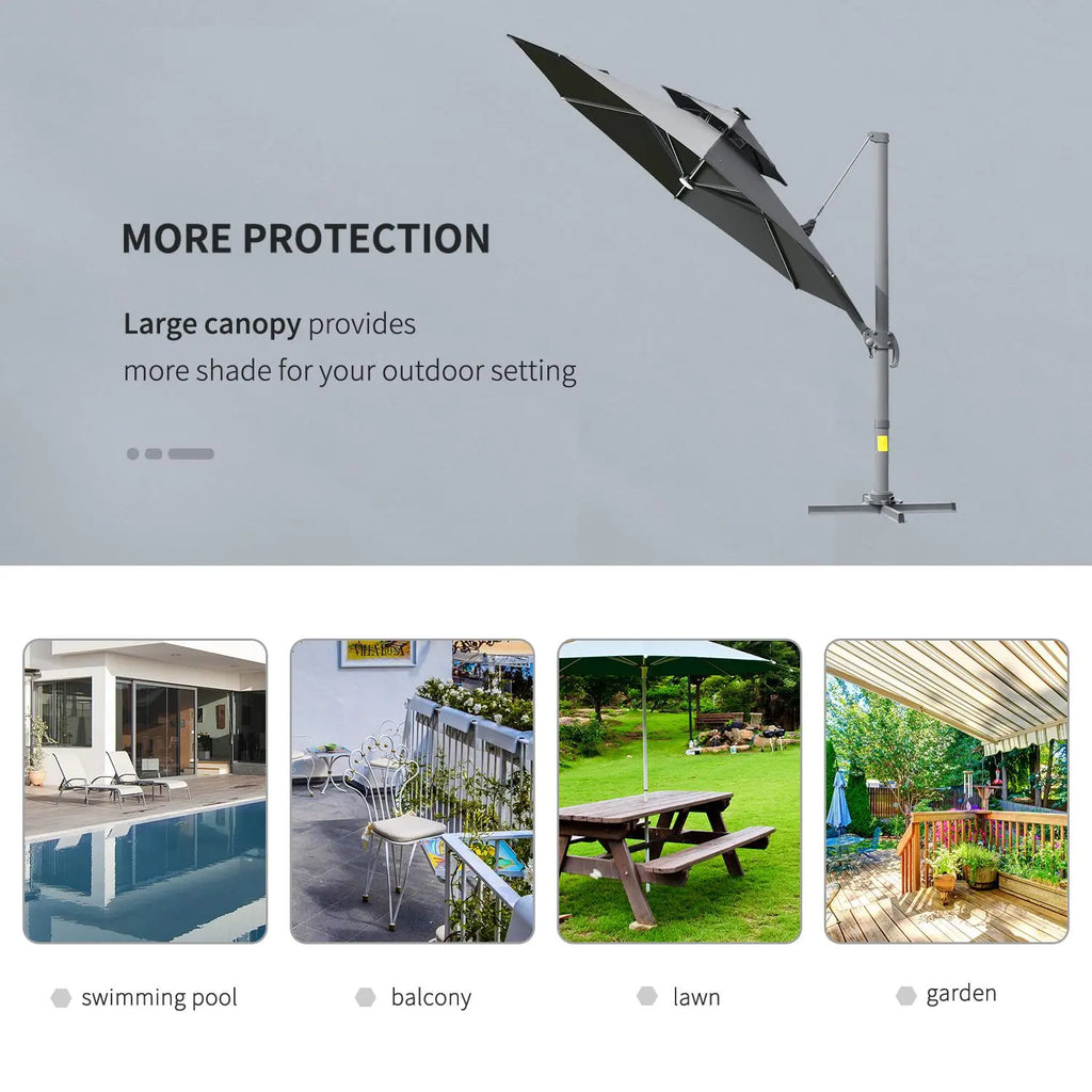 Cantilever Roma Parasol with LED Solar Lights, Crank & Tilt, Aluminium Frame. Londecor