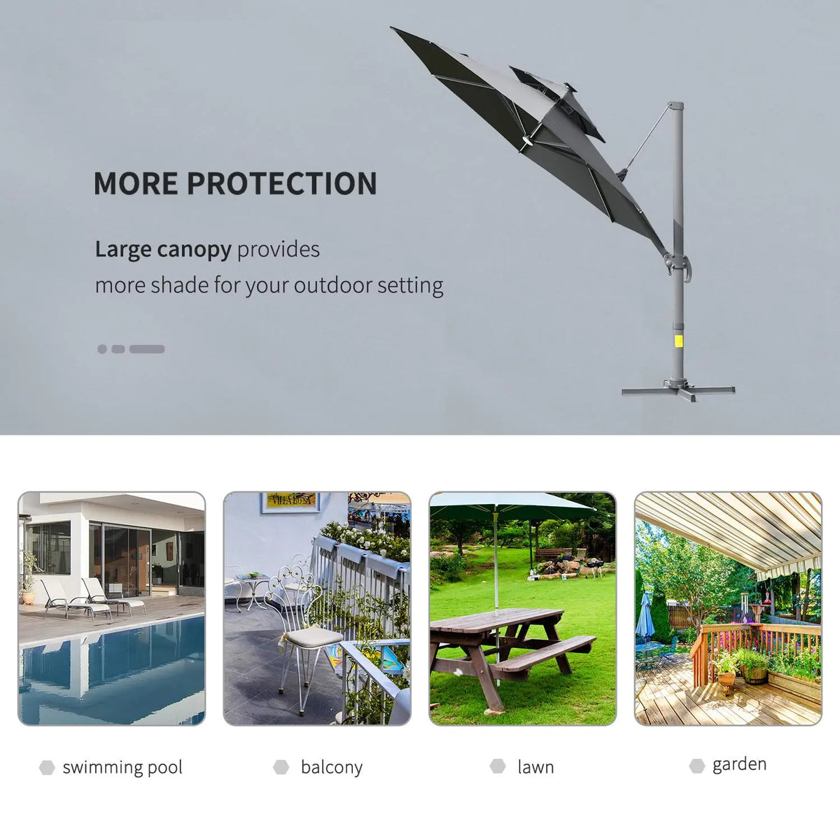 Cantilever Roma Parasol with LED Solar Lights, Crank & Tilt, Aluminium Frame. Londecor