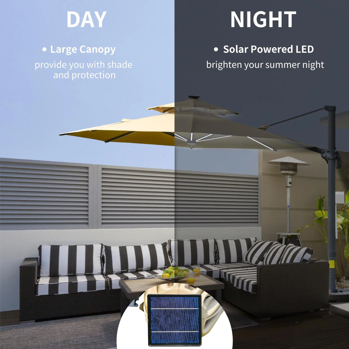 Cantilever Roma Parasol with LED Solar Lights, Crank & Tilt, Aluminium Frame. Londecor