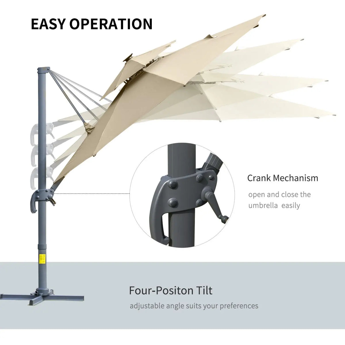 Cantilever Roma Parasol with LED Solar Lights, Crank & Tilt, Aluminium Frame. Londecor