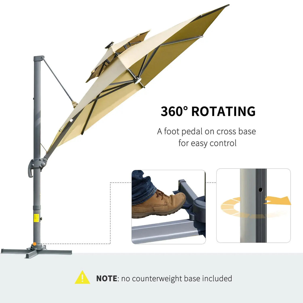 Cantilever Roma Parasol with LED Solar Lights, Crank & Tilt, Aluminium Frame. Londecor