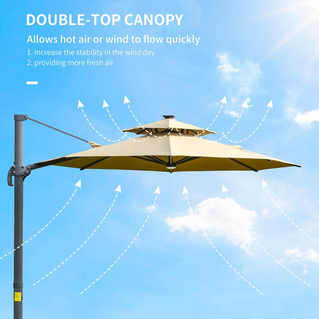 Cantilever Roma Parasol with LED Solar Lights, Crank & Tilt, Aluminium Frame. Londecor