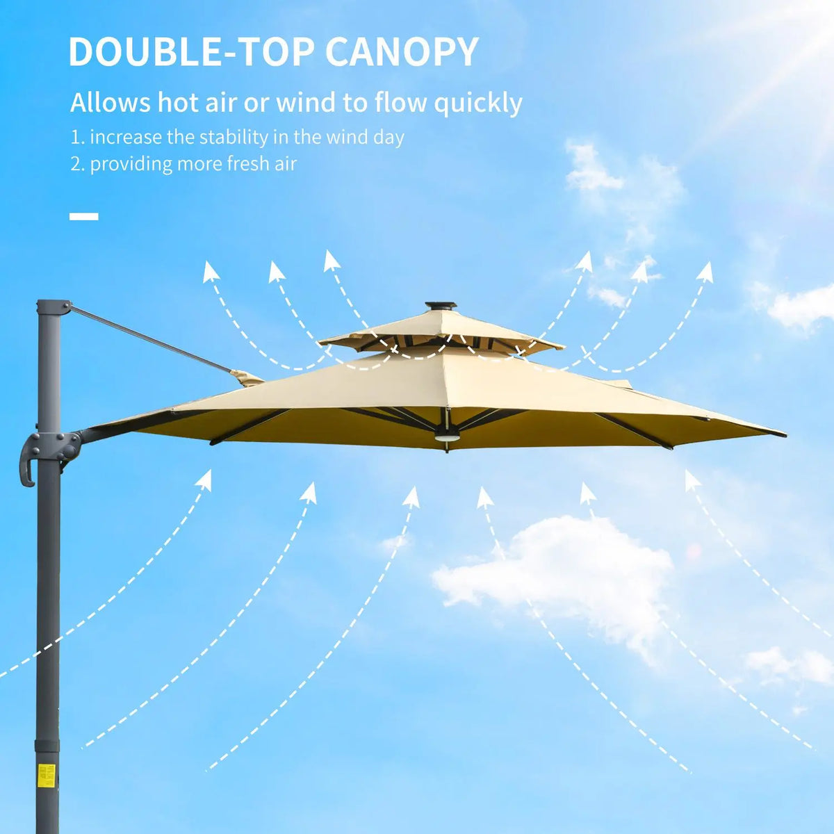Cantilever Roma Parasol with LED Solar Lights, Crank & Tilt, Aluminium Frame. Londecor