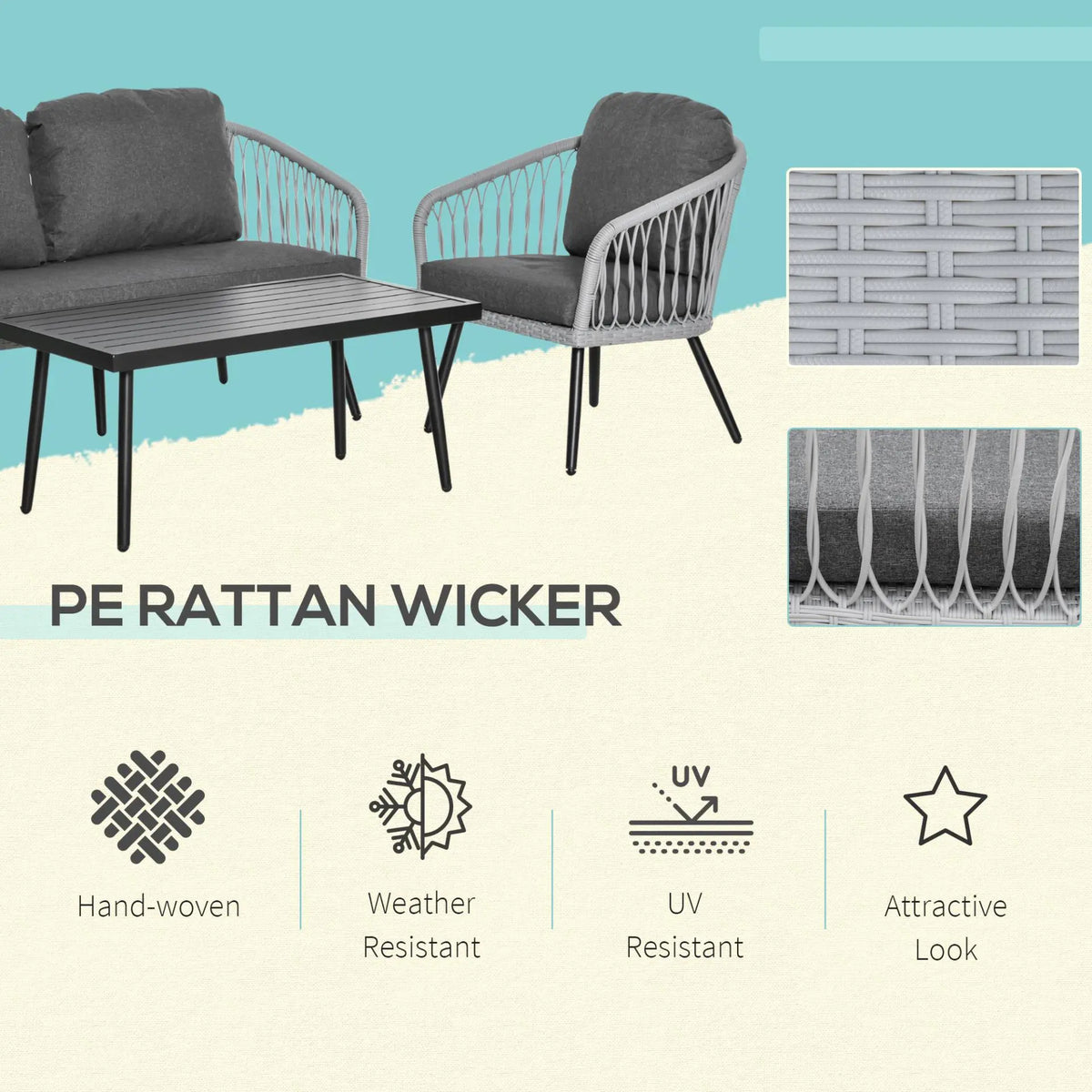 4 Piece Rattan Patio Sofa Set - Londecor