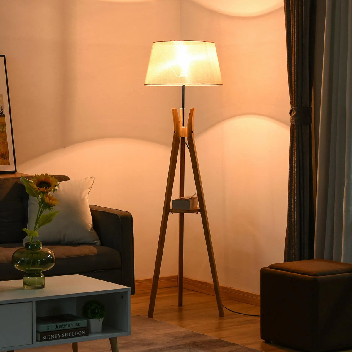 Natural Wood Tripod Floor Lamp Londecor