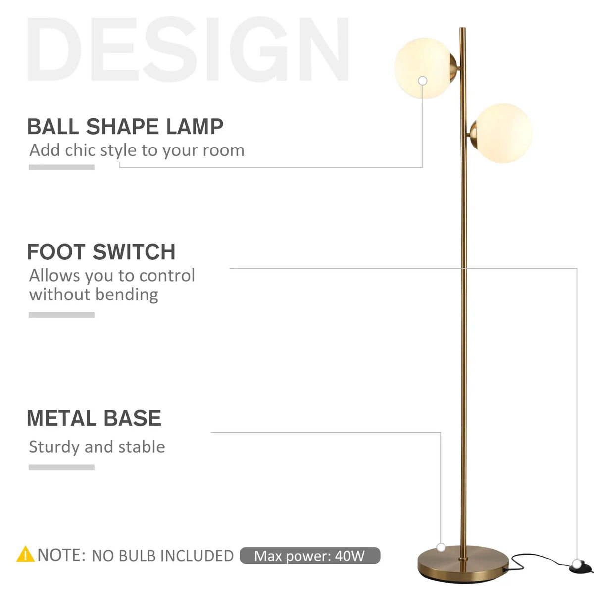 Glass Shade Floor Lamp Modern Decorative w/ Floor Switch - Londecor