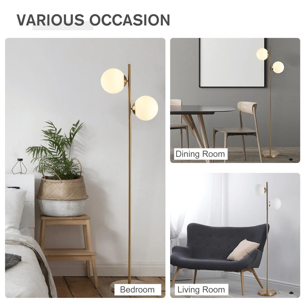 Glass Shade Floor Lamp Modern Decorative w/ Floor Switch - Londecor