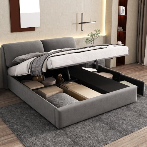 Storage Bed – Grey, Hydraulic, 3 Drawers