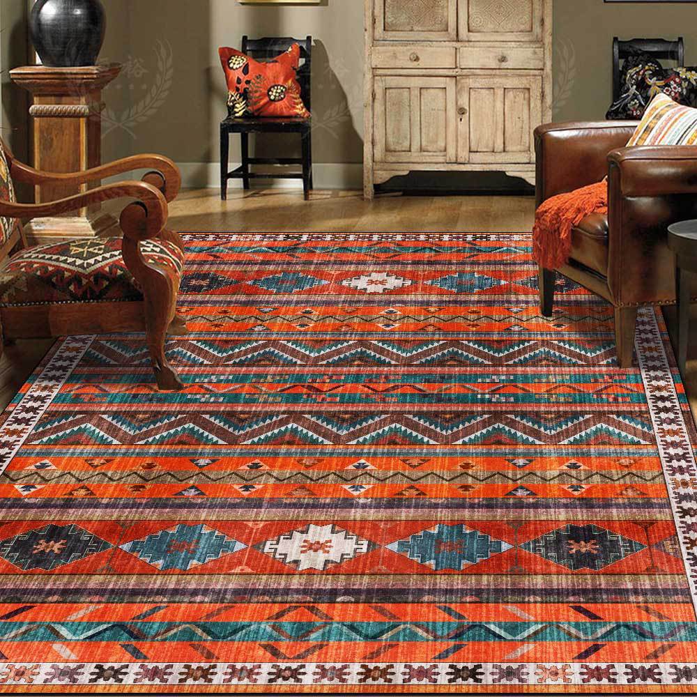 Boho Dark Orange Striped Rug
