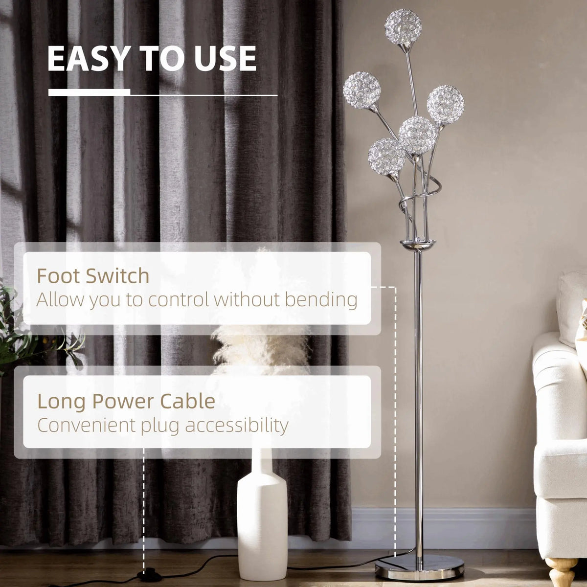 5-Light Crystal Upright Floor Lamp - Londecor