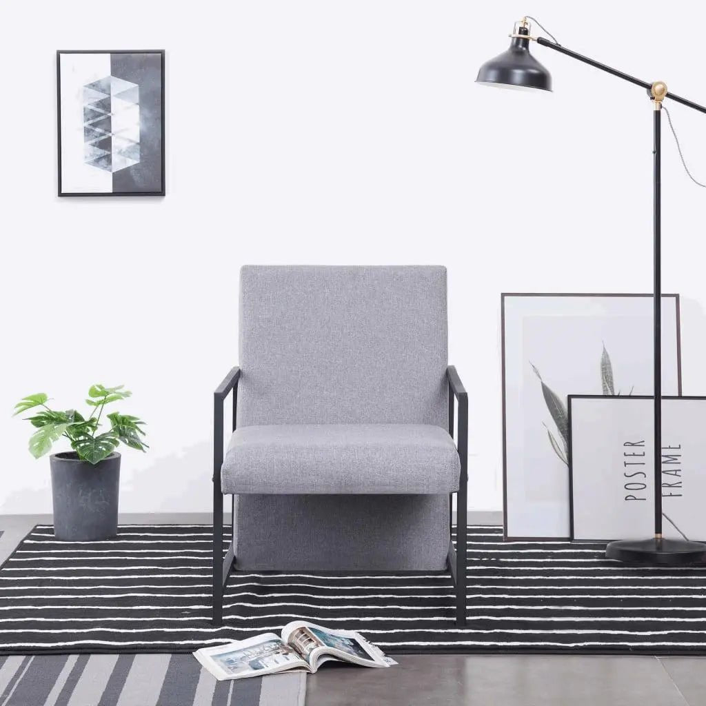 Armchair with Chrome Feet Light Grey Fabric - Londecor