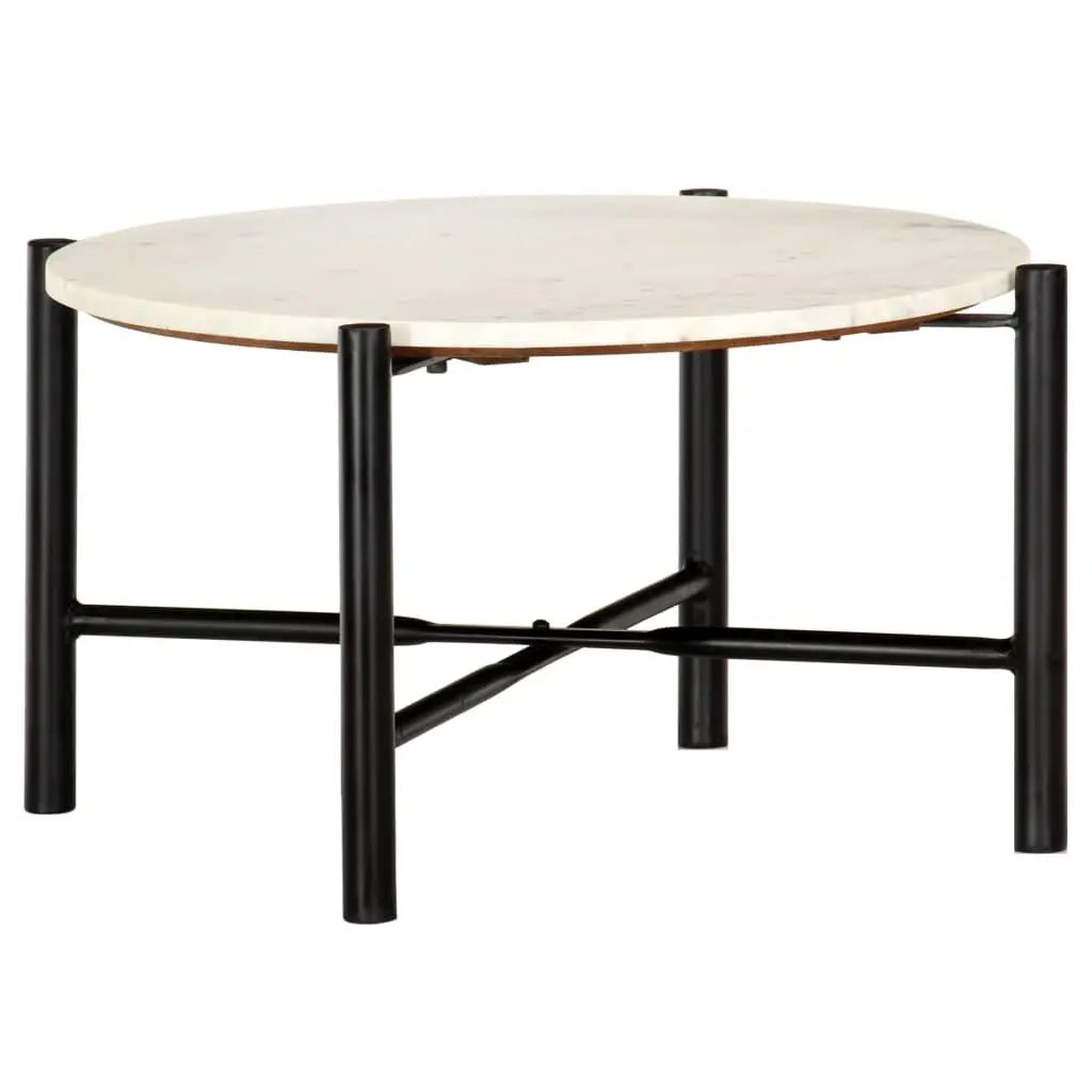 Coffee Table White 60x60x35 cm Real Stone with Marble Texture Londecor
