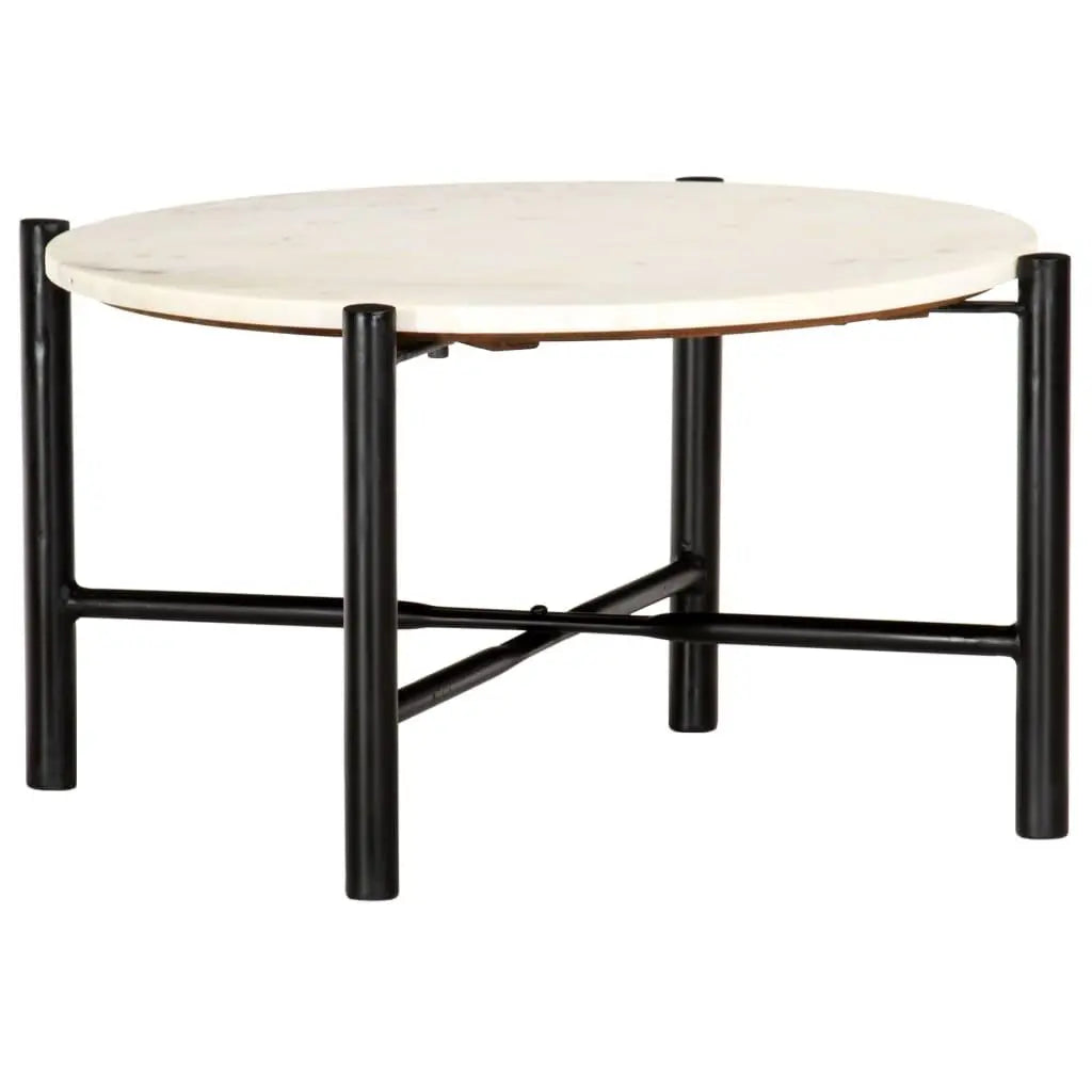 Coffee Table White 60x60x35 cm Real Stone with Marble Texture Londecor