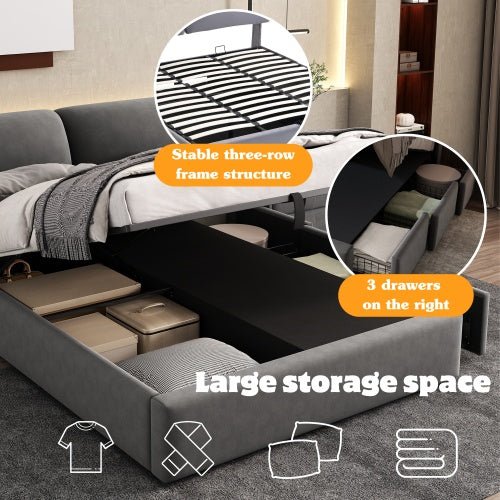 Storage Bed – Grey, Hydraulic, 3 Drawers