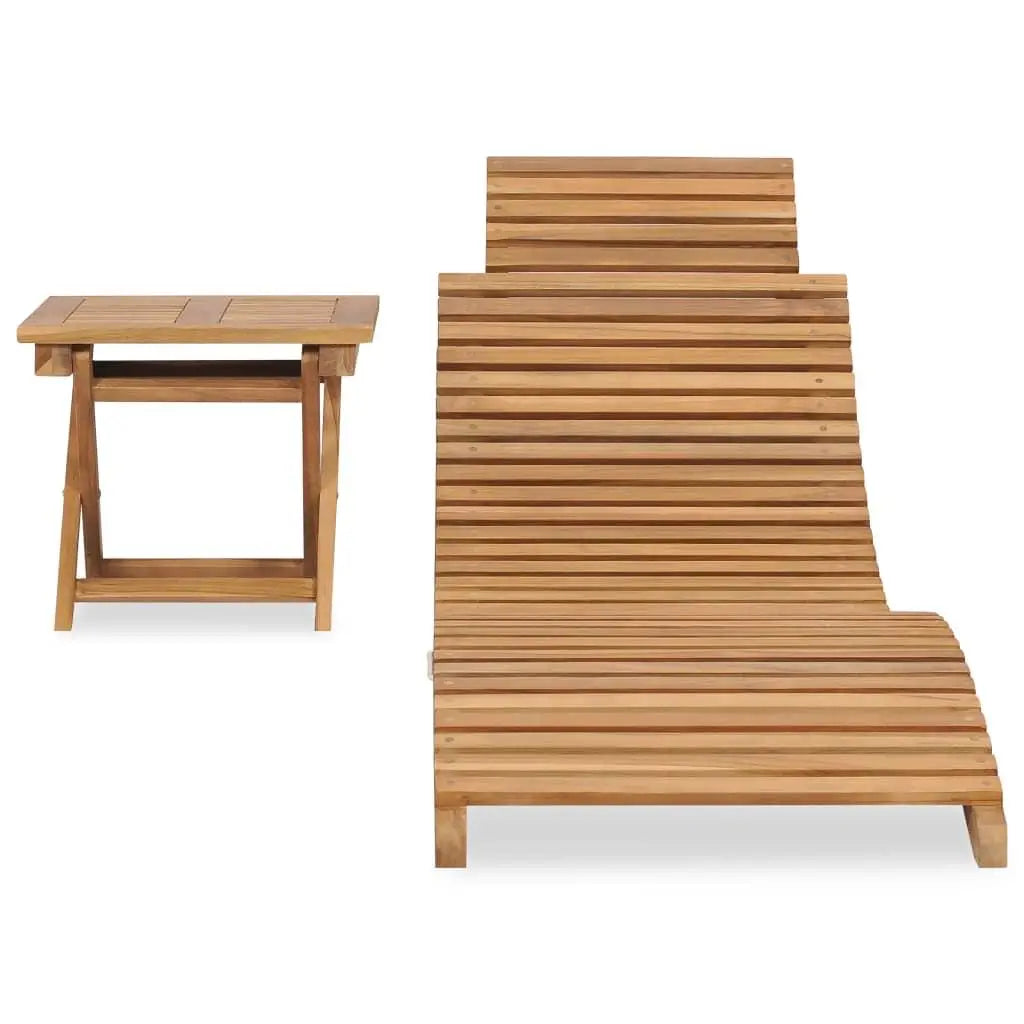 Folding Sun Lounger with Table Solid Teak Wood Londecor