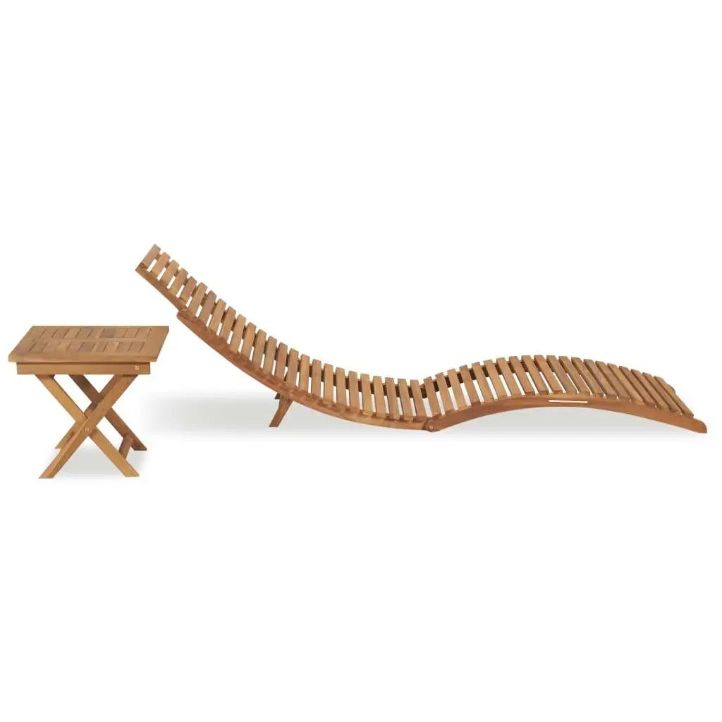 Folding Sun Lounger with Table Solid Teak Wood Londecor