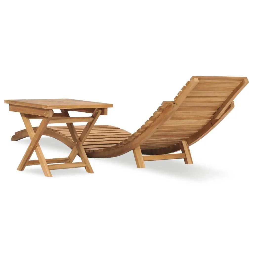Folding Sun Lounger with Table Solid Teak Wood Londecor