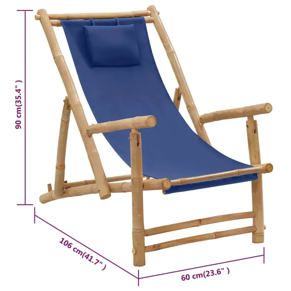 Deck Chair Bamboo and Canvas Navy Blue Londecor