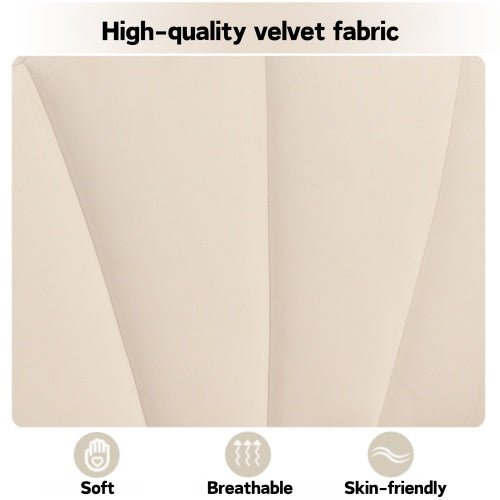 Shell Design Velvet Bed - Double Bed, Beige
