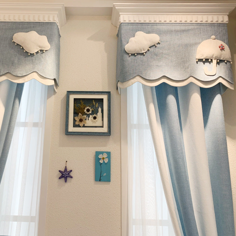 Cloud Chenille Curtain: Light Luxury for Kids' Rooms (Blue & White)