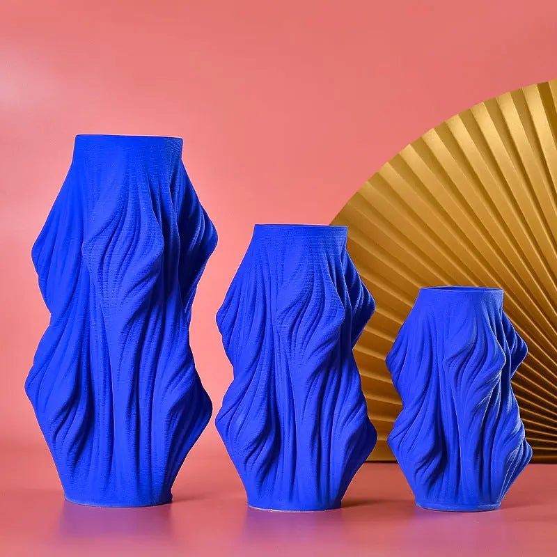 Abstract Minimalist Geometric Blue Ceramic Vase Floral Ornaments Londecor