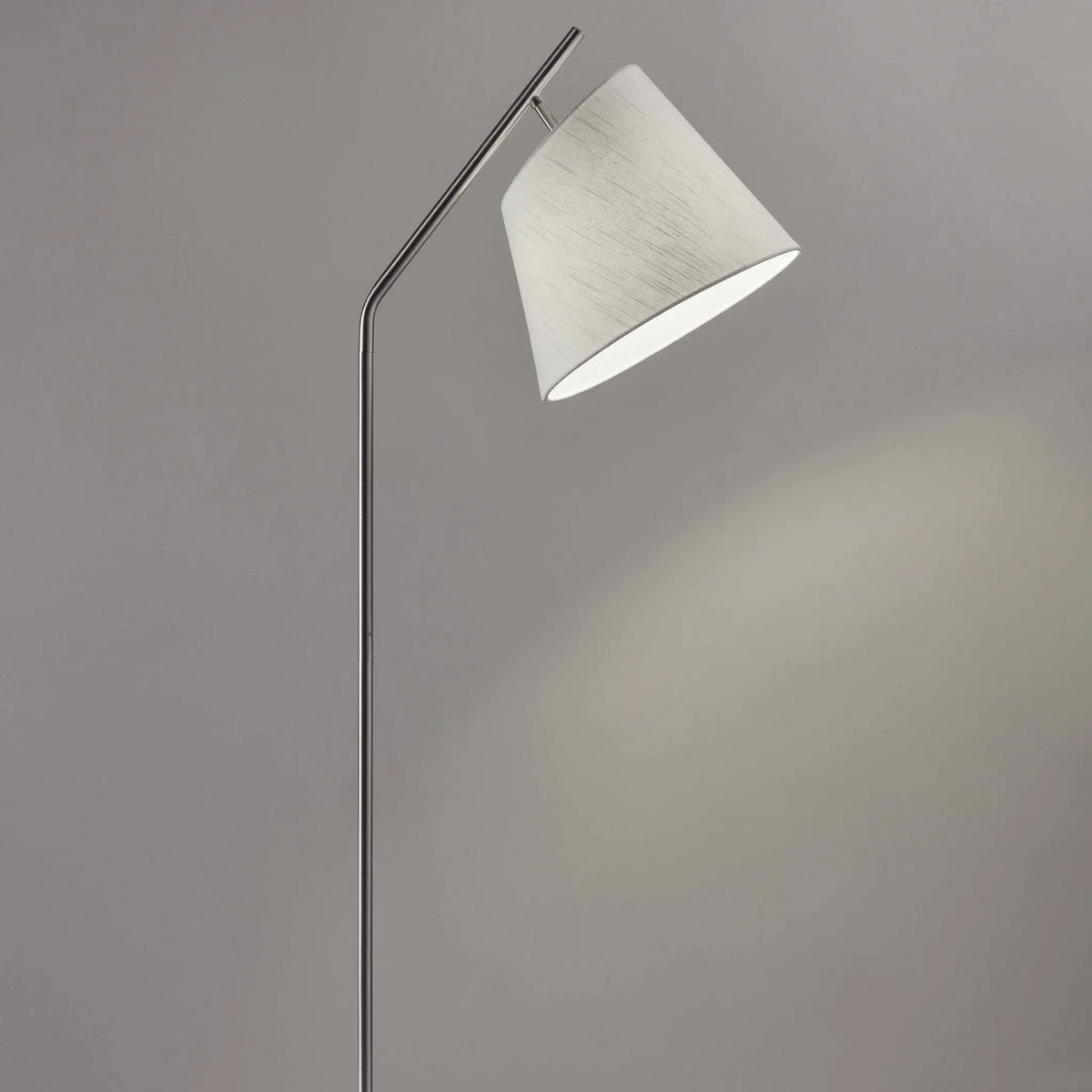 Brushed Steel Floor Lamp Black Marble Block Base and Angled White Linen Shade Londecor