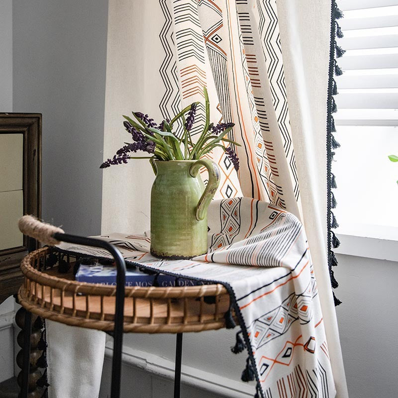 Boho Sun Shade Curtain Fabric: London-Ready Style (Cream Linen Print)