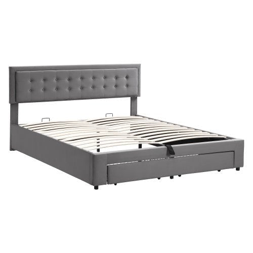 Grey Velvet Super King Ottoman Storage Bed - With Headboard