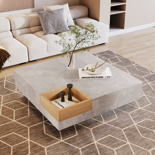 Londecor Modern Coffee Table with Removable Storage – Concrete Grey & Wood Side Table
