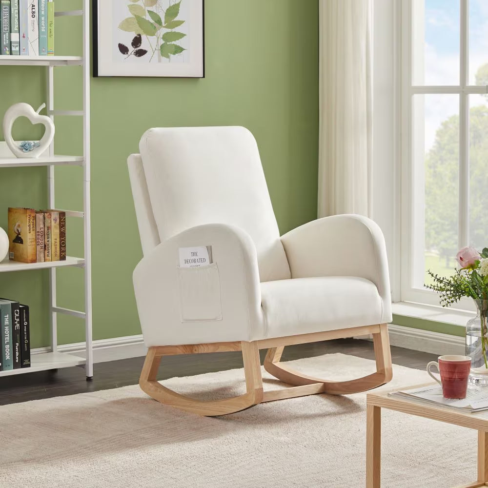 Beige Velvet Rocking Chair