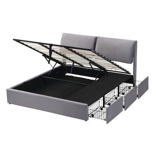Storage Bed – Grey, Hydraulic, 3 Drawers