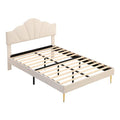 Shell Design Velvet Bed - Double Bed, Beige