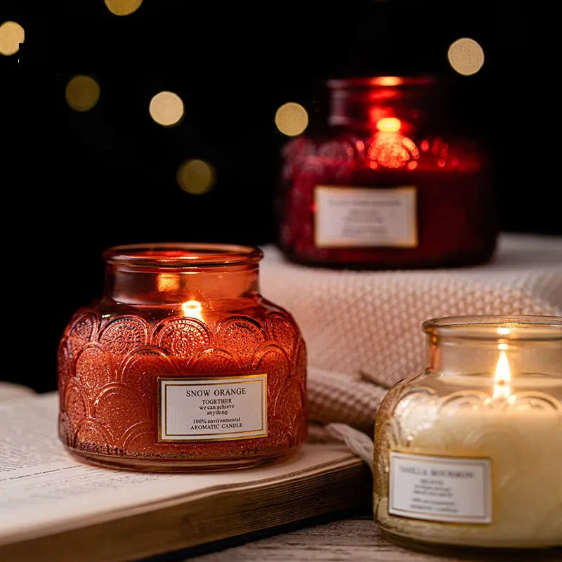 Side Drum Relief Glass Stainless Steel Smoke-free Indoor Sleeping Essential Oil Candle With Lid Bedroom Aromatherapy Candle Londecor