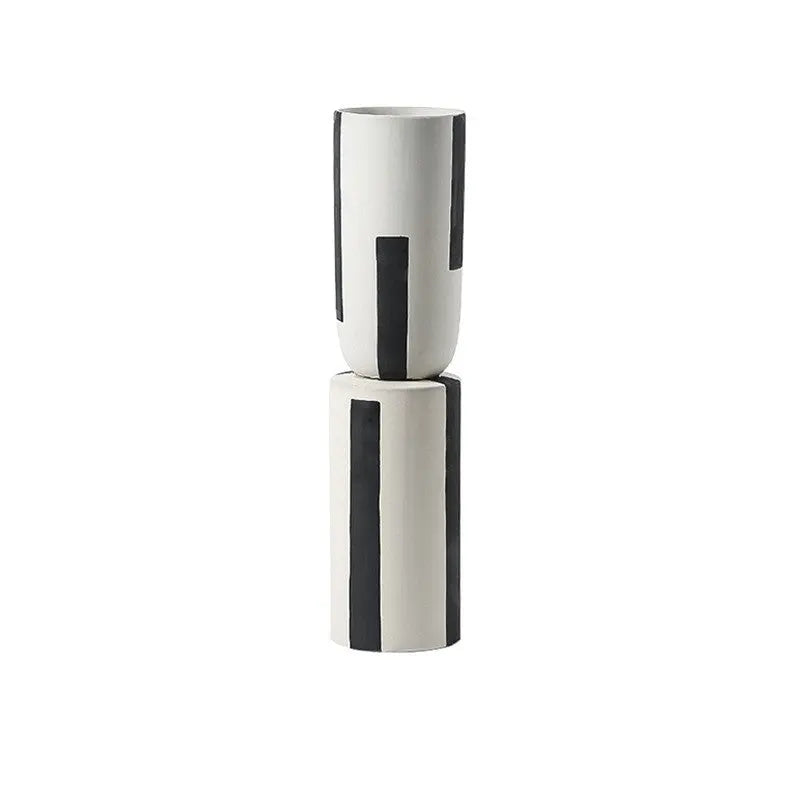 Minimalist Hand Painted Ceramic Vase With Vertical Lines Londecor
