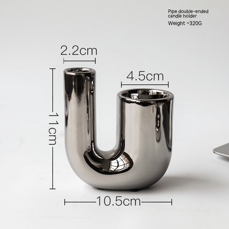 Modern Silver Geometric Candleholder (Light Luxury) Modern Silver Geometric Candleholder