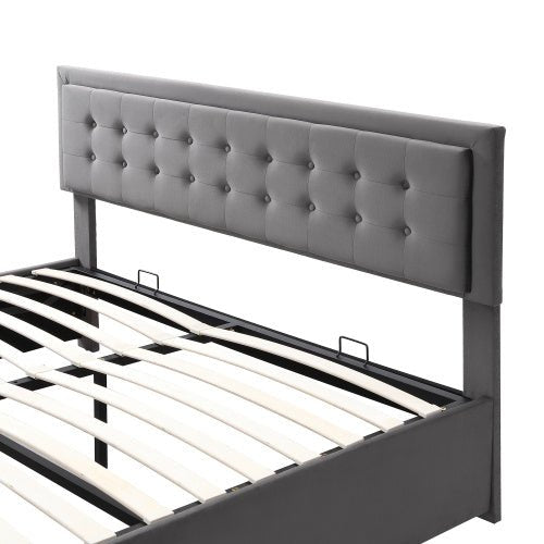 Grey Velvet Super King Ottoman Storage Bed - With Headboard