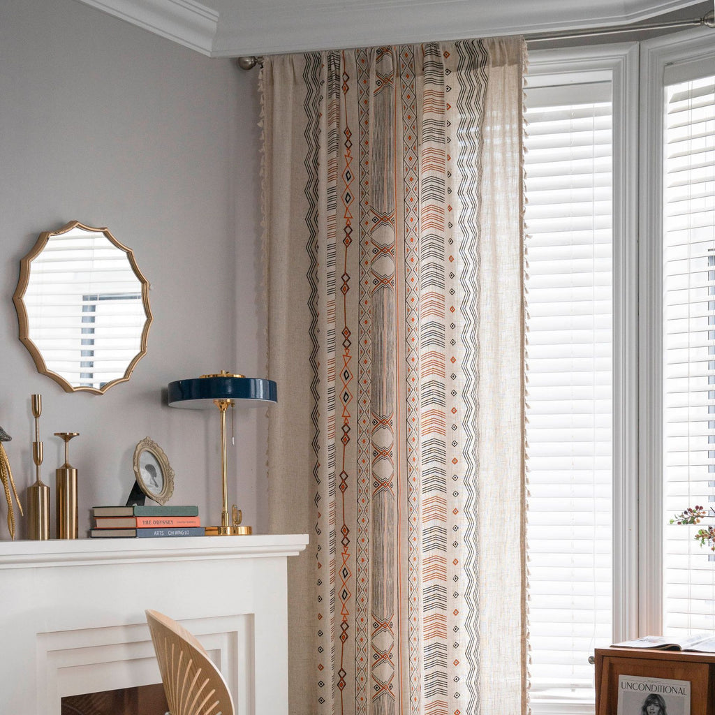 Boho Sun Shade Curtain Fabric: London-Ready Style (Cream Linen Print)