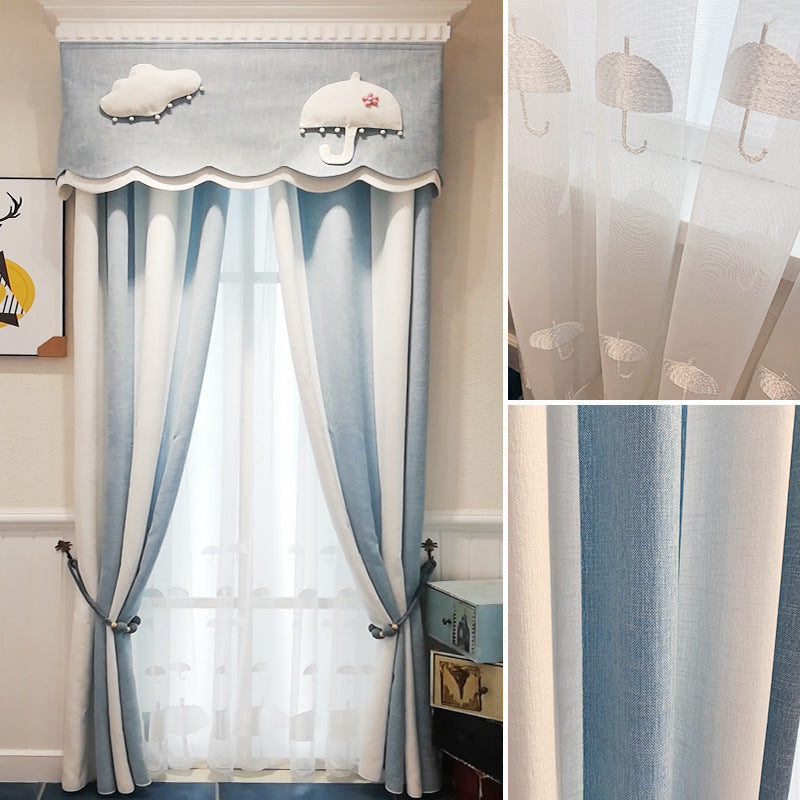 Cloud Chenille Curtain: Light Luxury for Kids' Rooms (Blue & White)