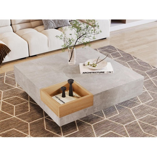 Londecor Modern Coffee Table with Removable Storage – Concrete Grey & Wood Side Table