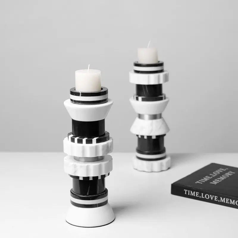 Its Modern Luxury Black-and-white Marble Candlestick Ornaments Londecor