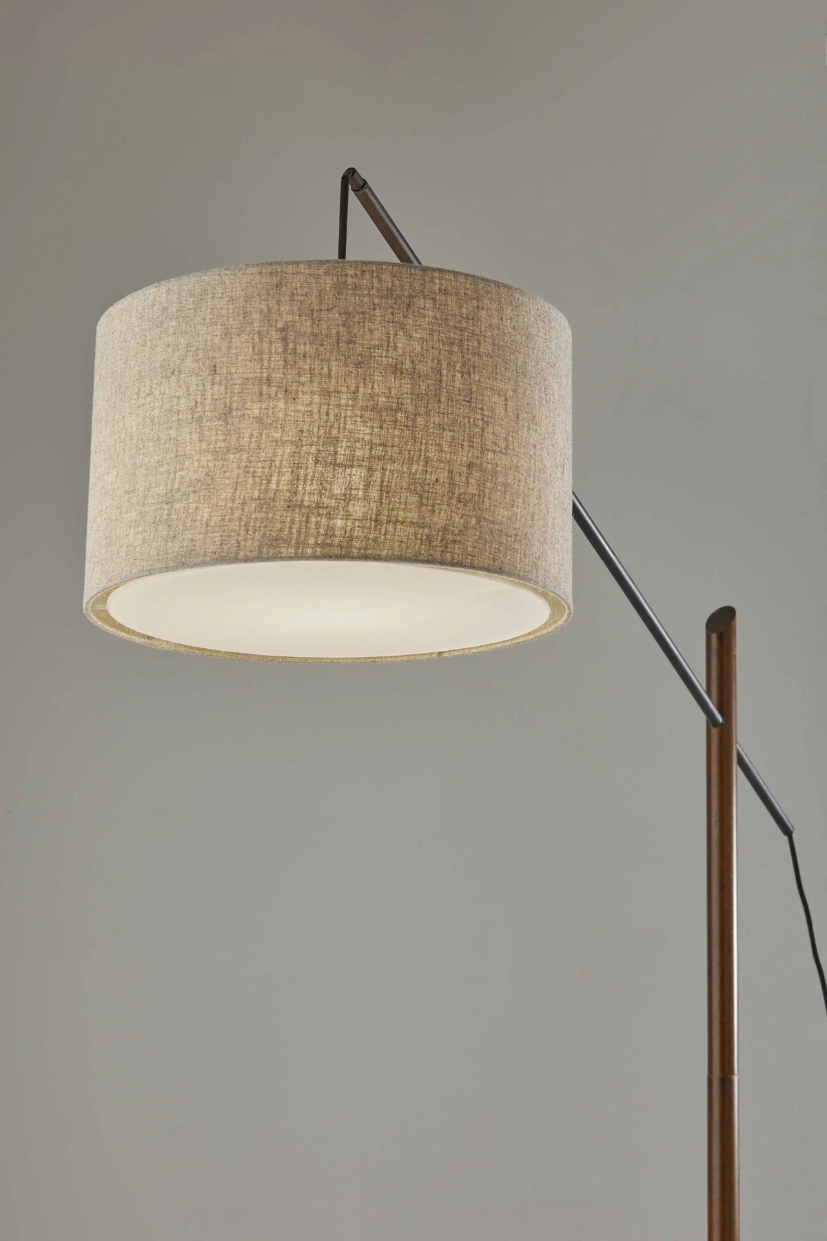 Sculptural Wood Floor Lamp with Adjustable Black Metal Arm-1