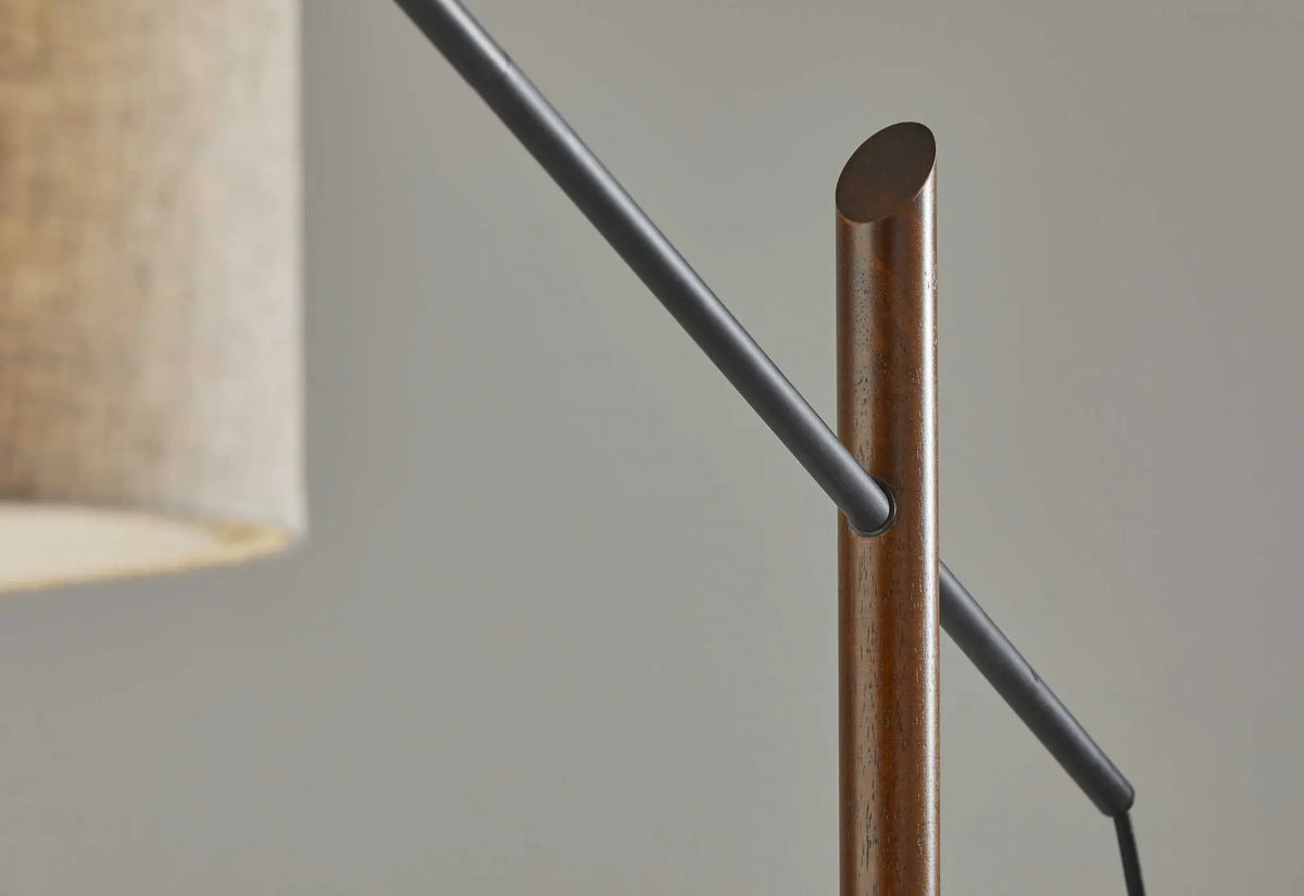 Sculptural Wood Floor Lamp with Adjustable Black Metal Arm-2